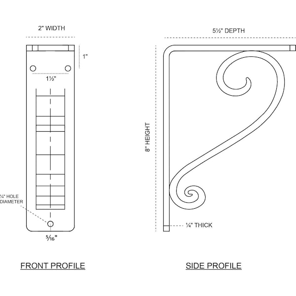 Edwards Wrought Iron Bracket, (Triple Center Brace), Antiqued Pale Gold 2W X 5 1/2D X 8H